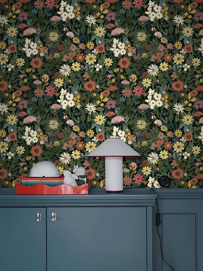 Peel and Stick Wallpaper Boho Wall Paper Removable Green Floral Contact Paper for Bedroom, Bathroom, Kitchen 17.3“ x 118”