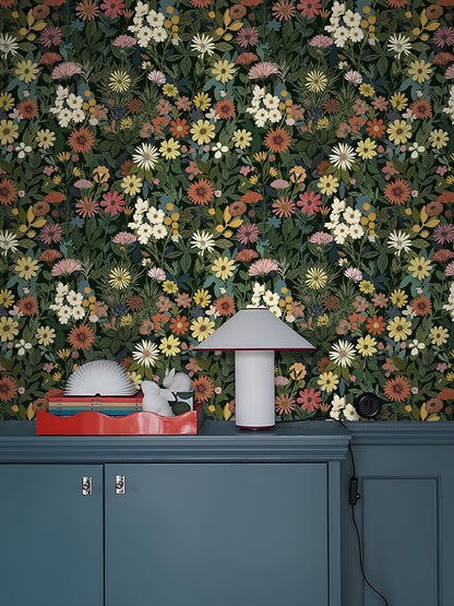 Peel and Stick Wallpaper Boho Wall Paper Removable Green Floral Contact Paper for Bedroom, Bathroom, Kitchen 17.3“ x 118”