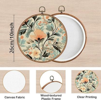 KSDUT Flower Wall Art Decor - Boho Botanical Neutral Rustic Wall Art Canvas Frame Hanging Prints, Vintage Landscape Round Wall Art Decor for Home Farmhouse Decorations 10"x10"