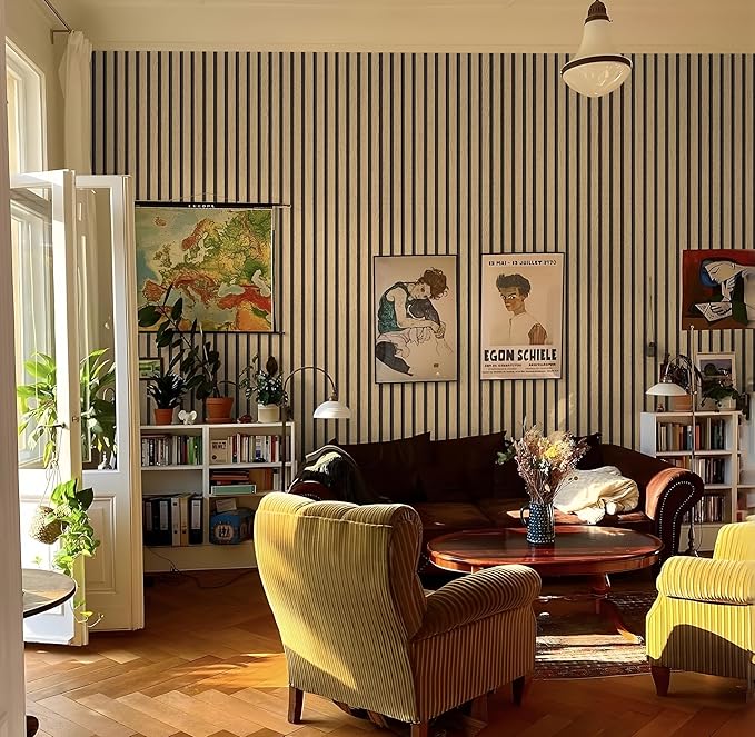 Wallpaper Peel and Stick Wood Grating Stripe Self-Adhesive Wallpaper Faux Wood Contact Paper Wood Slats Self Adhesive Wall Paper PVC Vinyl Film Removable Waterproof 17.3