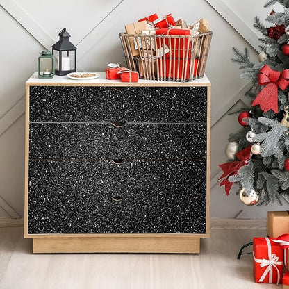 CHIHUT Glitter Black Wallpaper 15.7''x100'' Peel and Stick Wallpaper Self Adhesive Removable Black Glitter Wallpaper Stick and Peel for Bedroom Walls Fabric Contact Paper for Cabinets Drawer Dresser