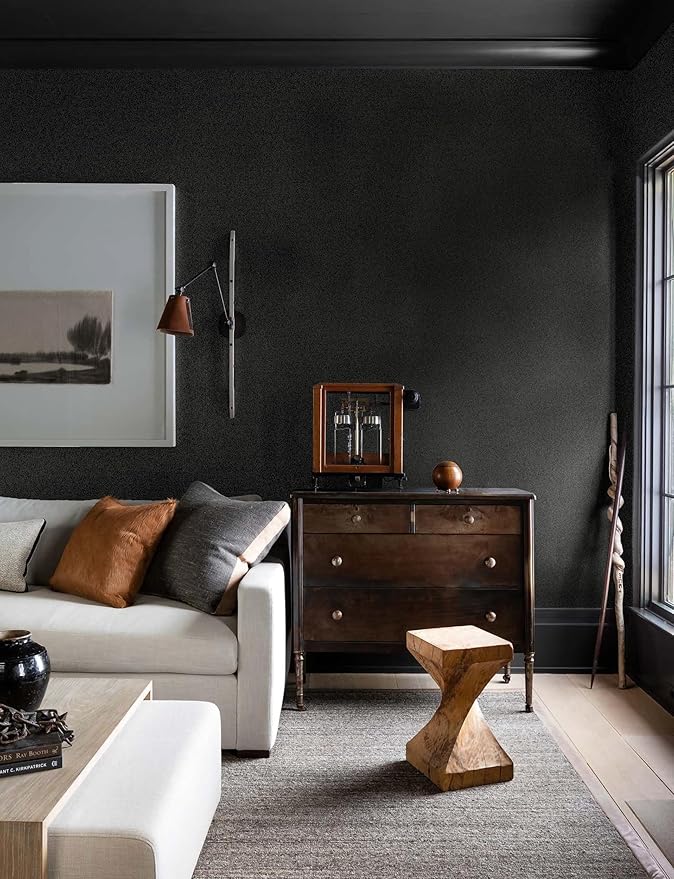 HeloHo Solid Black Wallpaper Matte Textured Peel and Stick Wall Paper Modern Self Adhesive Removable Waterproof Contact Paper for Living Room Bedroom Decor 394"X17.3"