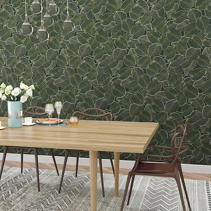 TOTIO Green Wallpaper Peel and Stick Dark Green Leaf Contact Paper 16x78inch Matte Thickened Waterproof Self-Adhesive PVC Wall Sticker Counter Top Stick Paper Green Leafy Plants Vinyl Wrap for Cabinet