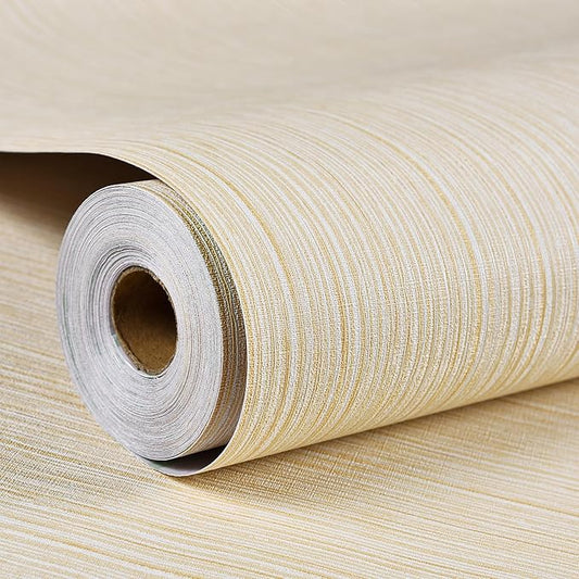 Haimin Grasscloth Wallpaper Textured 24in X 393in Fabric Contact Paper Textured Linen Wall Paper Peel and Stick Self-Adhesive Thick Vinyl Embossed Wallpaper (Yellow)