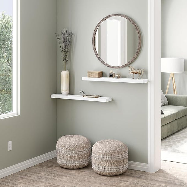 Ballucci Floating Shelves, 36" Wood Wall Shelf Set of 2, with Invisible Brackets for Bathroom, Living Room, Bedroom, Kitchen, Nursery, 6" Deep, White