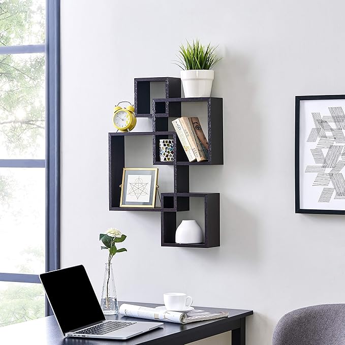 Danya B. Decorative Wall Mount Floating Intersecting Cube Accent Wall Shelf (Black)