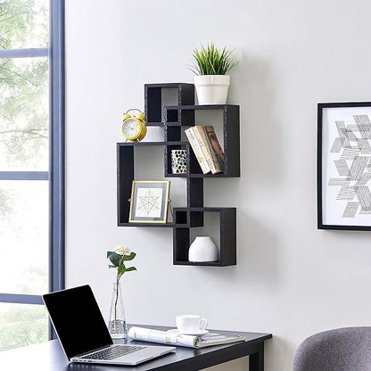 Danya B. Decorative Wall Mount Floating Intersecting Cube Accent Wall Shelf (Black)
