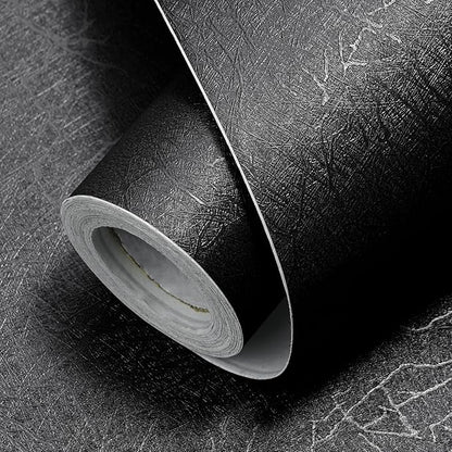 Black Silk Wallpaper Embossed Peel and Stick Wallpaper 17.7 inch X 120 inchTextured Self-Adhesive Removable Contact Paper Waterproof Vinyl Roll for Bedroom Cabinet Furniture