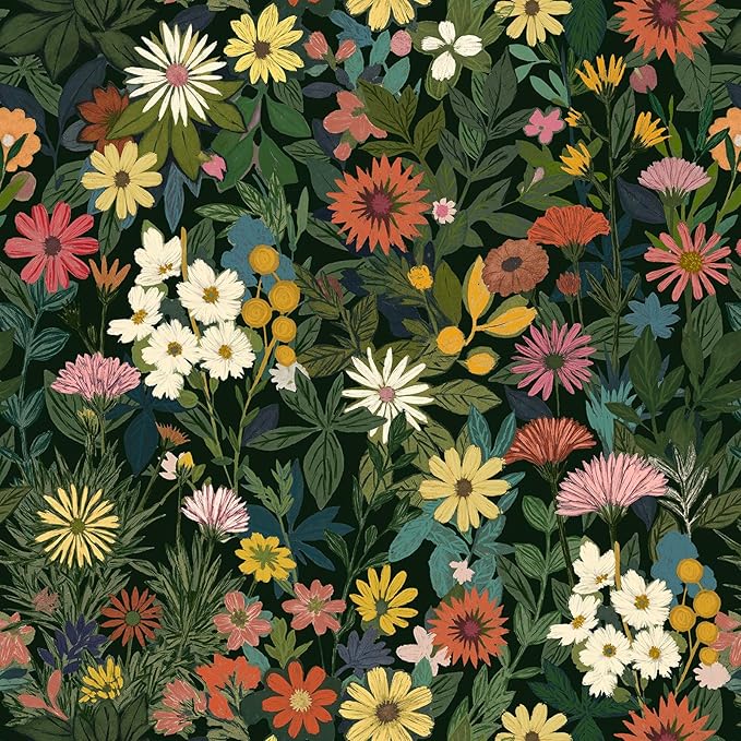 Peel and Stick Wallpaper Boho Wall Paper Removable Green Floral Contact Paper for Bedroom, Bathroom, Kitchen 17.3“ x 236.3”