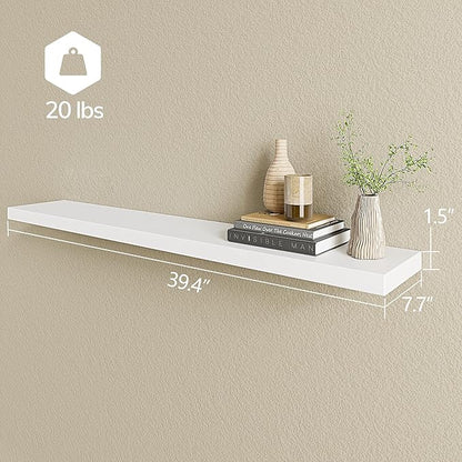 BAMEOS Floating Shelves,40 in W x 8in D Wall Mounted Wooden Shelves with Invisible Brackets Set of 2, Hanging Wall Shelves Decoration for Bedroom, Bathroom, Living Room and Kitchen