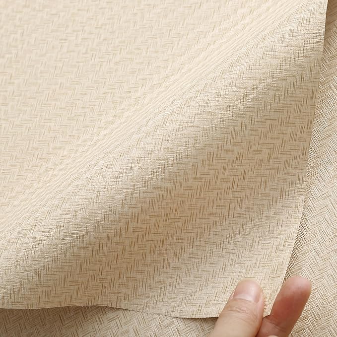 Haimin Fabric Wallpaper Textured Contact Paper (24in X 393in) Grasscloth Wallpaper Peel and Stick Faux Linen Wall Paper Self-Adhesive Vinyl Looks Like Woven Straw (Yellow Beige)