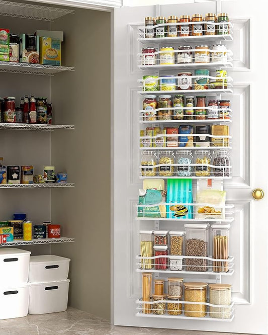Moforoco White 9-Tier Over The Door Pantry Organizer, Pantry Organization And Storage, Metal Hanging Spice Rack Shelves Door, Home & Kitchen Essentials, Laundry Room Bathroom Organization