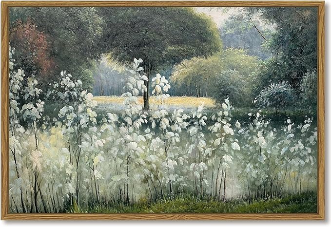 SHENIFY 24x36in Large Vintage Landscape Framed Canvas Wall Art Forest Pond Classic Hallway Bathroom Office Decor - Natural Framed