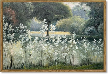 SHENIFY 24x36in Large Vintage Landscape Framed Canvas Wall Art Forest Pond Classic Hallway Bathroom Office Decor - Natural Framed