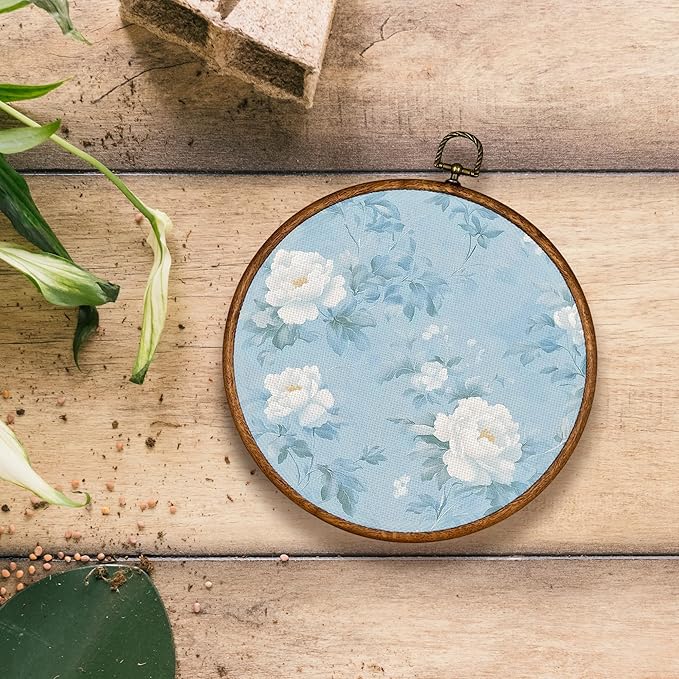 KSDUT Retro Aesthetic White Floral Wall Art Decor - Botanical Neutral Mid Century Modern Blue Wall Art Canvas Frame Hanging Prints, Vintage Landscape Round Wall Art Decor for Home Decorations 10