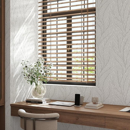 Leaf Wallpaper Peel and Stick Boho 17.3"x393" White and Beige Wallpaper Plant Self Adhesive Removable Wall Paper for Bedroom Beige Leaves Contact Paper for Cabinets Vinyl Waterproof