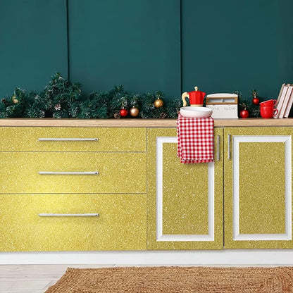 CHIHUT Gold Sparkle Contact Paper 15.7''x100'' Gold Glitter Wallpaper Peel and Stick Wallpaper Self Adhesive Removable Gold Wall Paper Roll Fabric Contact Paper for Cabinets Walls Gifts Bedroom