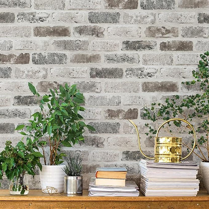Guvana 17.3"×472.4" Brick Peel and Stick Wallpaper Brown/Grey Contact Paper Self Adhesive 3D Brick Textured Contact Paper Removable Vintage Wallpaper for Room Backsplash Accent Wall Decor
