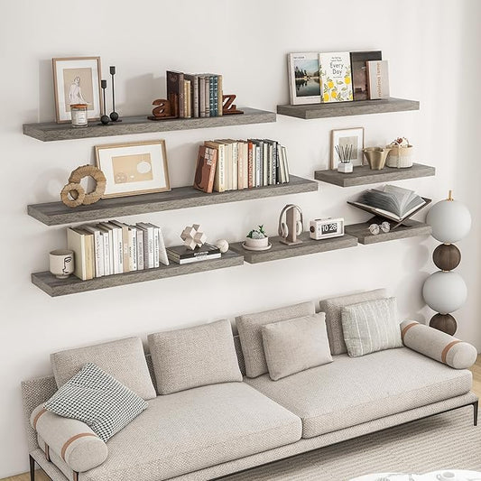 RICHFOCUS 55Inch Floating Shelves for Wall 1 Pack Shelves for Bedroom|Kitchen|Bathroom Wall Mounted Rustic Wood Floating Shelf with Invisible Brackets for Books|Storage|Decor, Grey