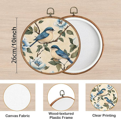 KSDUT Bird Wall Art Decor - Chinoiserie Neutral Mid Century Modern Wall Art Canvas Frame Hanging Prints, Vintage Landscape Round Wall Art Decor for Home Decorations 10"x10"