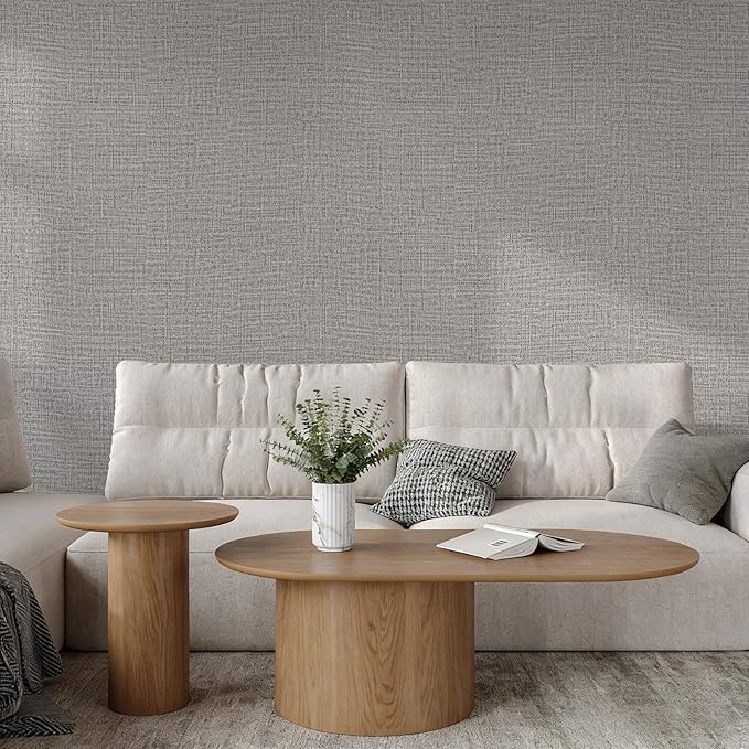 Guvana Grasscloth Peel and Stick Wallpaper Grey Textured Contact Paper Modern Removable Self Adhesive Wall Paper Thicken Fabric Faux Linen Wallpaper for Bathroom Living Room Cabinets 472inx15.7in