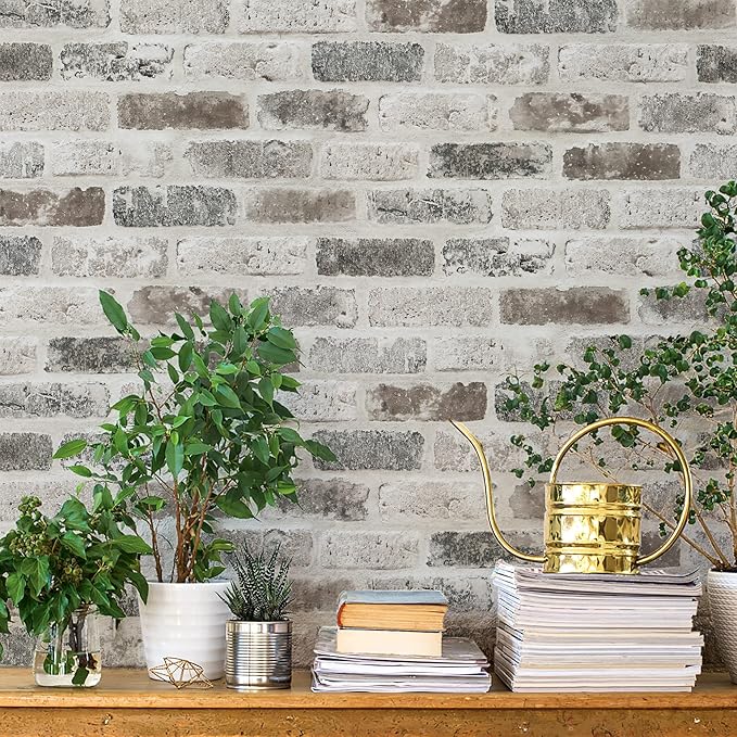 Guvana 17.3"×394" Brick Wallpaper Grey and Brown Self Adhesive Wallpaper 3D Brick Peel and Stick Wallpaper Removable Contact Paper Brick Textured Vintage Wall Paper for Livingroom Wall Decor