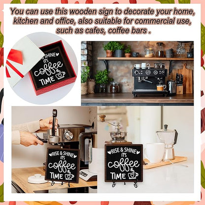 Coffee Desk Decor Sign, Coffee Time Sign With Stand For Farmhouse Home Kitchen Table, Wine Sign For Farmhouse Home Kitchen Bar Shelf Table, Gifts For Family Friend Coworker, B14