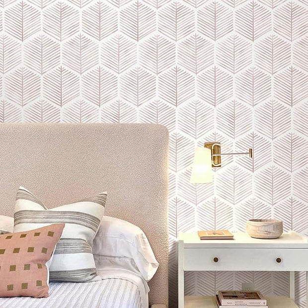 MelunMer Pink Modern Peel and Stick Wallpaper Boho Removable Self Adhesive 393''L 17.3''W Wallpaper for Bedroom/Bathroom Waterproof Contact Paper for Cabinets/Drawers Geometric Contact Paper Pink