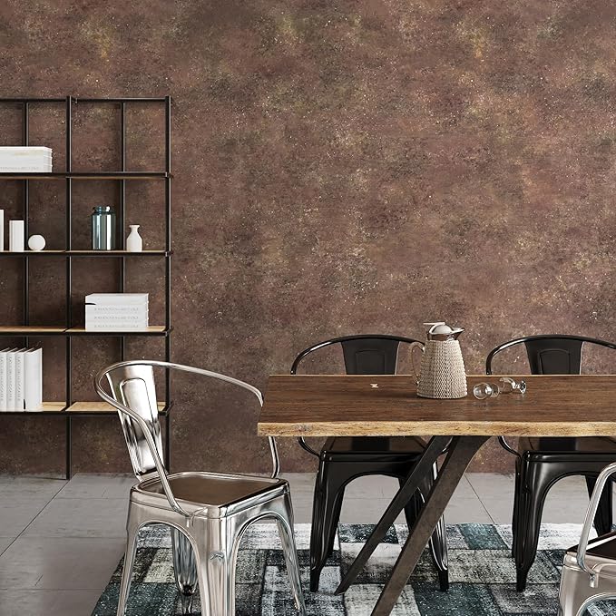 48x78in Extra Wide Concrete Wallpaper Peel and Stick Retro Brick Red Granite Countertop Contact Paper Brown Rock Wall Paper Matte Thicken Bubble-Free Design Waterproof Self-Adhesive Vinyl Wall Sticker
