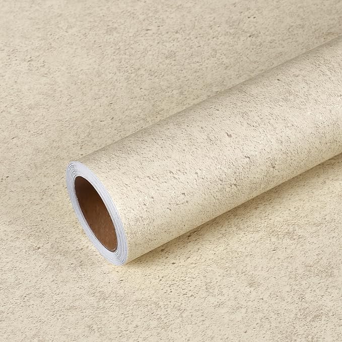 VEELIKE Neutral Cream Limewash Wallpaper Beige Concrete Wallpaper Peel and Stick for Bedroom Bathroom Kitchen 15.7''x354'' Self Adhesive Renter Friendly Concrete Contact Paper for Countertops Walls