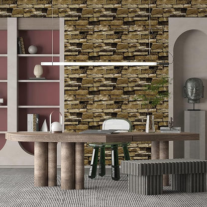 Rock Peel and Stick Wallpaper - Self-Adhesive & Removable Wallpaper Stone Decorations Contact Paper 17.7"x118" 3D Stone Textured Vinyl for Backsplash, Countertop Wall, Easy to Clean, Brick Wall paper
