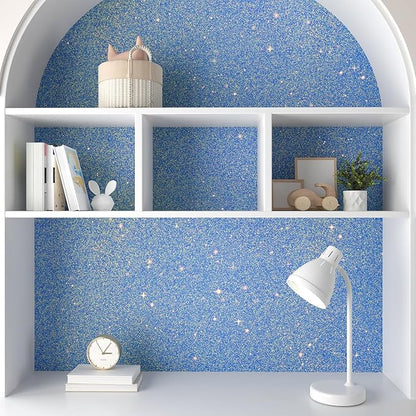 CHIHUT Holographic Blue Glitter Peel and Stick Wallpaper 15.7''x236'' Decorative Self Adhesive Iridescent Blue Contact Paper Renter Friendly Glitter Wall Paper for Girls Bedroom Shelves Cabinets