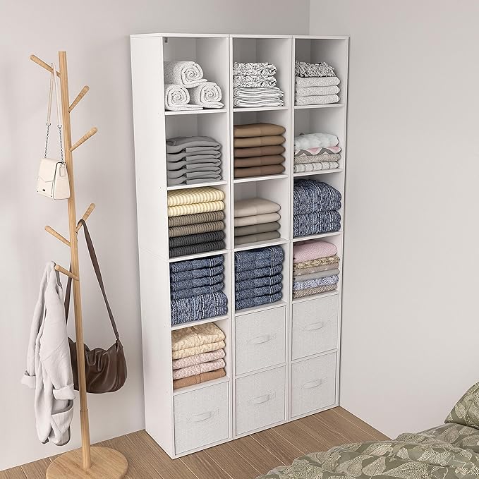 White Cube Shelf, 6 Cube Storage Organizer, 6-Tier Cube Storage Shelf, Freestanding Low Bookcase for Living Room Decor, Bedroom Clothes, Kids Toys & Home Office