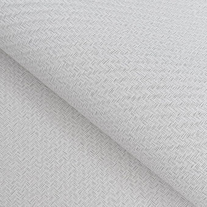 Haimin Fabric Wallpaper Textured Contact Paper (24in X 393in) Grasscloth Wallpaper Peel and Stick Faux Linen Wall Paper Waterproof Vinyl Self Adhesive (Light Gray)