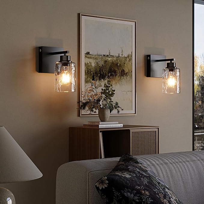 Battery Operated Wall Sconce Set of 2, Black Wireless Wall Lights with Timer Function, Easy Install Dimmable Rechargeable Wall Lamps for Living Room, Bedroom, Hallway, Entryway Decor 3000K