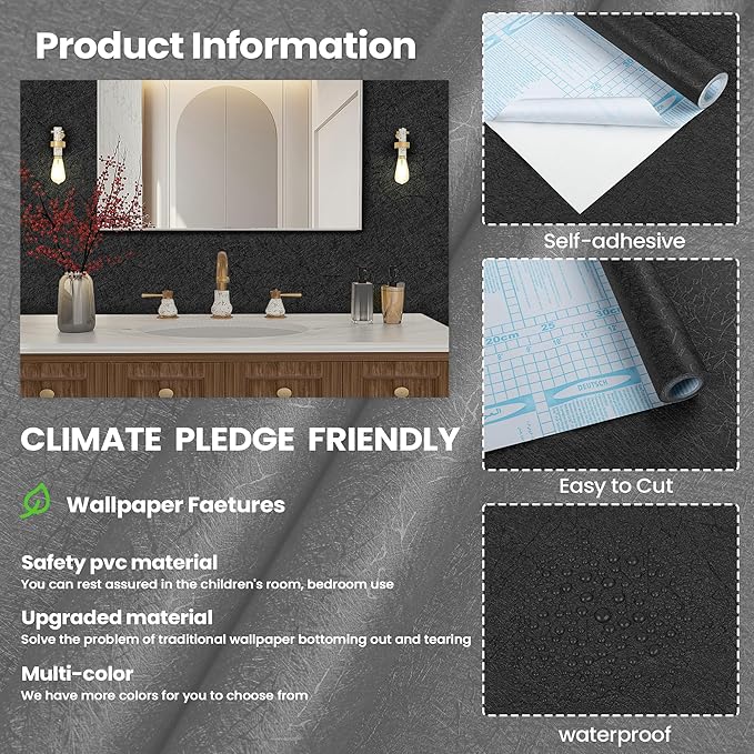 Dark Grey Peel and Stick Self Adhesive Wallpaper - Removable Waterproof Bathroom Countertop Contact Paper 15.7" X 118" - Kitchen Vinyl Wrap for Cabinet Countertops - Wall Cover Counter Top Paper