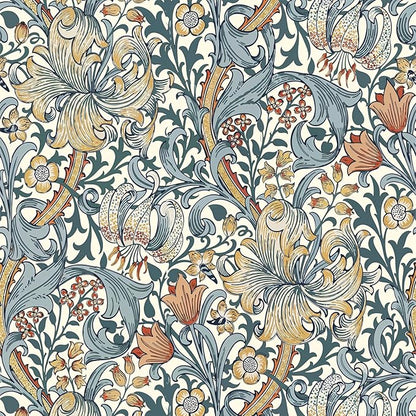 Vintage Wallpaper Peel and Stick Boho Wall Paper Removable Waterproof Golden Lily Contact Paper for Bedroom, Bathroom, Home Wall 17.3" x 118"