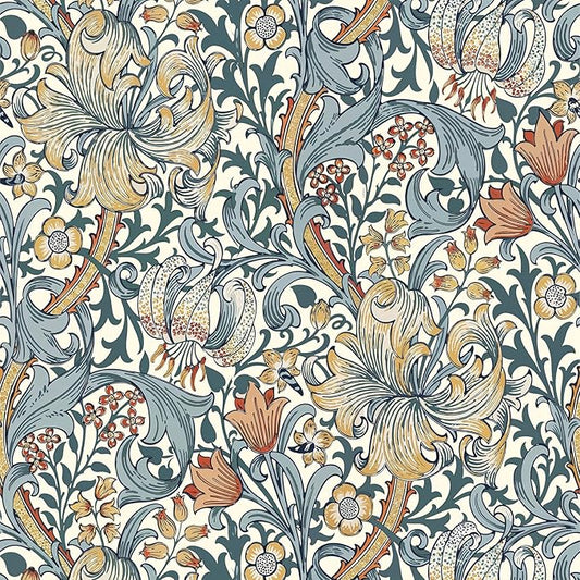 Vintage Wallpaper Peel and Stick Boho Wall Paper Removable Waterproof Golden Lily Contact Paper for Bedroom, Bathroom, Home Wall 17.3" x 118"
