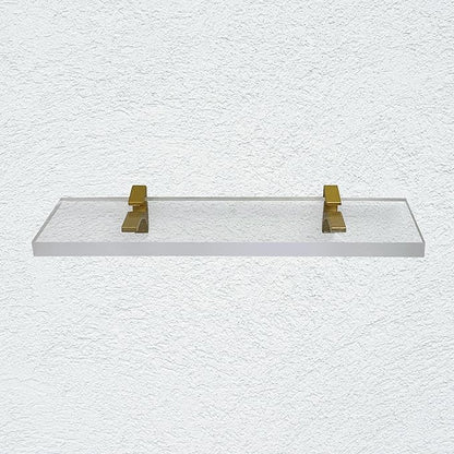 Clear Acrylic Shelf 6" W x 18" L, 3/4" Thick Floating Shelves for Wall, Bathroom, Bookshelf, Storage, Shower, Bedroom, Living Room, Office ‎Easy Installation with Screws and Brass Finish Brackets