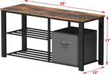 Simple Houseware 2 Tier Shoes Bench with Wood Top and Storage Bins, Rustic Brown