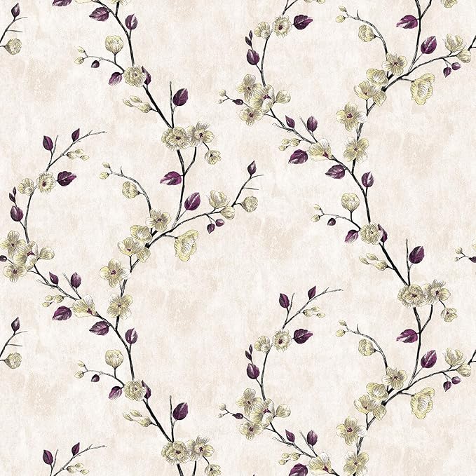 SOON AFTER 17.5"x120" Floral Peel and Stick Wallpaper Flower Tree Contact Paper Self Adhesive Removable Modern Beige Wall Paper Decorative Wall Covering Countertop Vinyl Film Roll