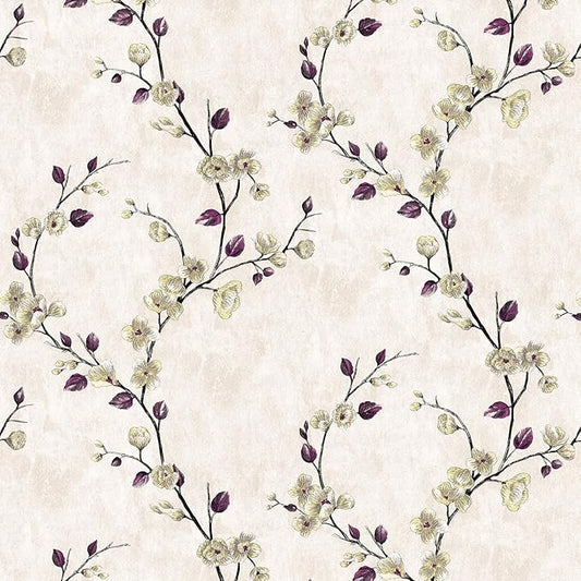 Floral Peel and Stick Wallpaper Flower Tree Contact Paper A Set of 17.5"x1200" Self Adhesive Removable Modern Beige Wall Paper Decorative Wall Covering Countertop Vinyl Film Roll