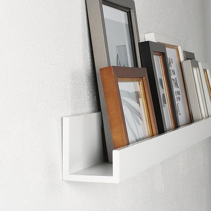 Kate and Laurel Levie Wood Floating Wall Shelf Picture Frame Holder Ledge, White
