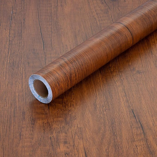 17.71" X 590" Peel and Stick Wood Grain Contact Paper Brown Wooden Look Wallpaper Self-Adhesive Decorative Wood Wallpaper Removable Vinyl Film Easy to Apply for Old Furniture Kitchen Cabinets