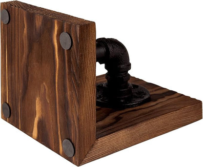 MyGift Book Ends, Decorative Bookends, Heavy Duty Book Holders for Shelves, Rustic Wood with Realistic Industrial Pipe Design,Unique Ideas for Father's Day, Christmas