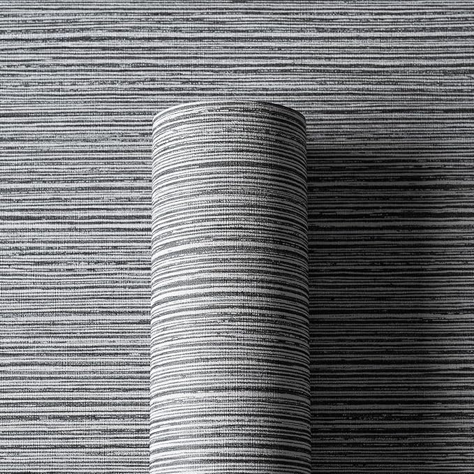 Grasscloth Textured Wallpaper Gray Peel and Stick 24inX393in Fabric Wall Paper Upgraded Thick Self-Adhesive Vinyl Contact Paper for Home Use(Dark Grey)