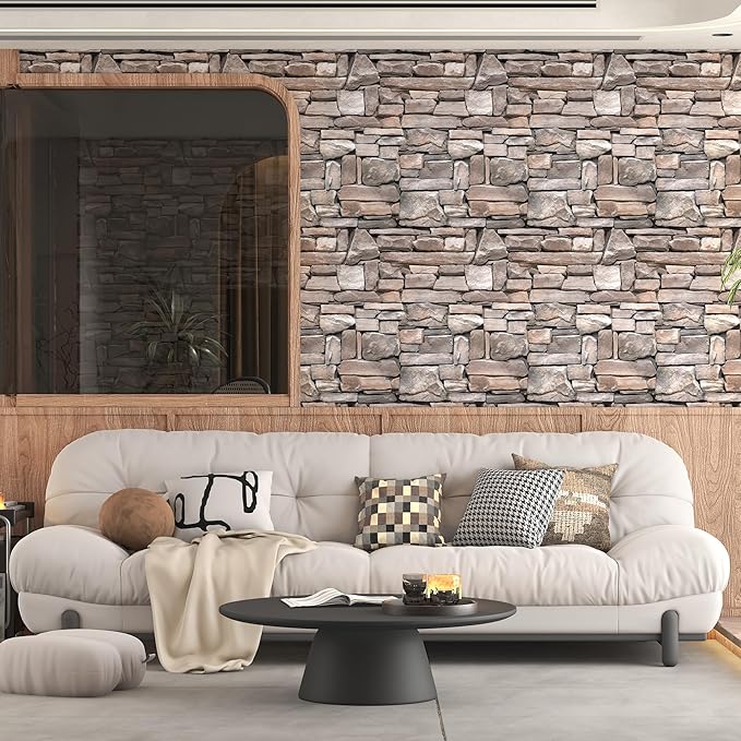 tiltil Stone Wallpaper Peel and Stick Brick Contact Paper Backsplash 17.7" X 78.8" Self Adhesive Wallpaper Removable Stone Decorative Wall Paper for Bedroom Countertops Cabinet Decor Vinyl Roll