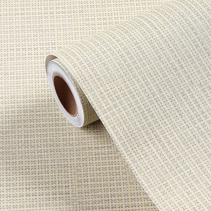 FunStick 24"x200" Thick Beige Peel and Stick Wallpaper for Bathroom Bedroom Walls Grasscloth Textured Wall Paper Roll Self Adhesive Vinyl Geometric Contact Paper for Cabinets Furniture Table Removable
