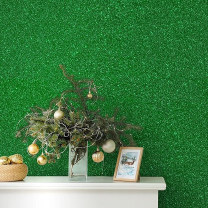 CHIHUT Sparkly Glitter Wallpaper Stick and Peel for Walls Decorative Self Adhesive Shiny Glitter Green Contact Paper for Cabinets Removable Glitter Fabric Wallpaper for Bedroom Dresser 15.7''x100''