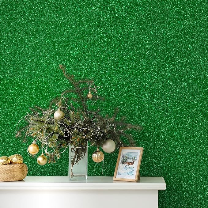 CHIHUT 15.7''x236'' Sparkly Green Glitter Wallpaper Stick and Peel Glitter Contact Paper Decorative Self Adhesive Green Glitter Wall Paper Roll Removable Wallpaper for Bedroom Walls Cabinets Dresser